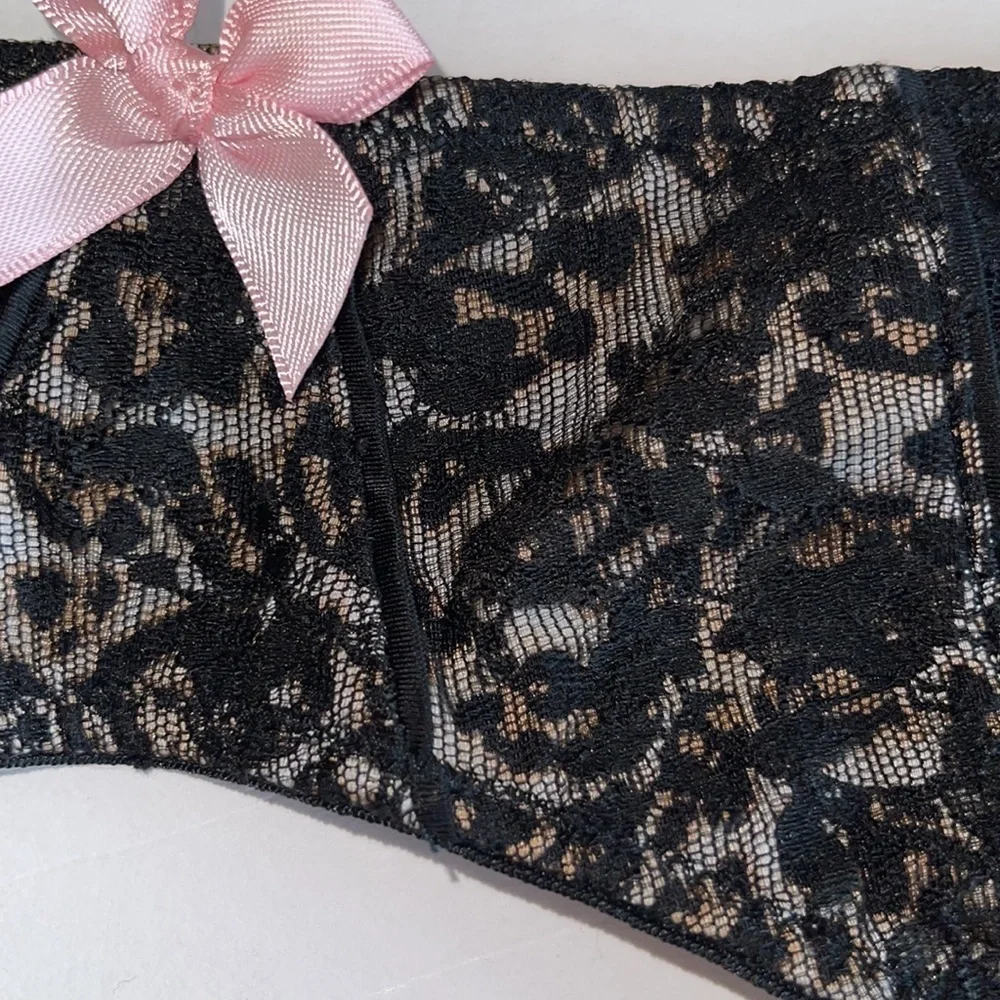Victoria’s Secret Animal Print Under Black Lace Garter Belt